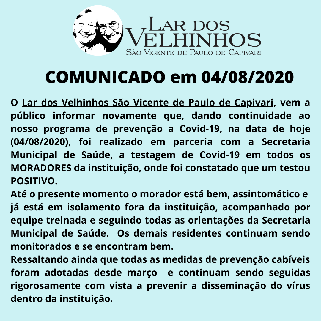 Leia mais sobre o artigo Comunicado em 04/08/2020