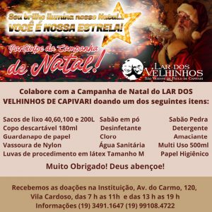 Leia mais sobre o artigo Campanha de Natal Lar dos Velhinhos de Capivari 2021