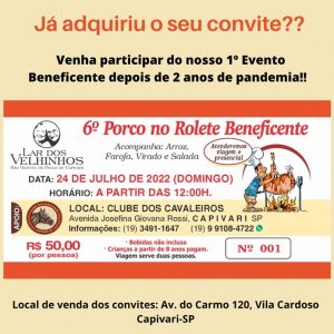 Leia mais sobre o artigo Convites A VENDA Evento 6º Porco no Rolete Beneficente