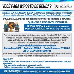 Read more about the article Doação Imposto de Renda no Fundo Municipal do Idoso até 30.12.2022