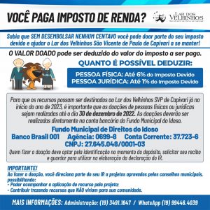 Leia mais sobre o artigo Doação Imposto de Renda no Fundo Municipal do Idoso até 30.12.2022