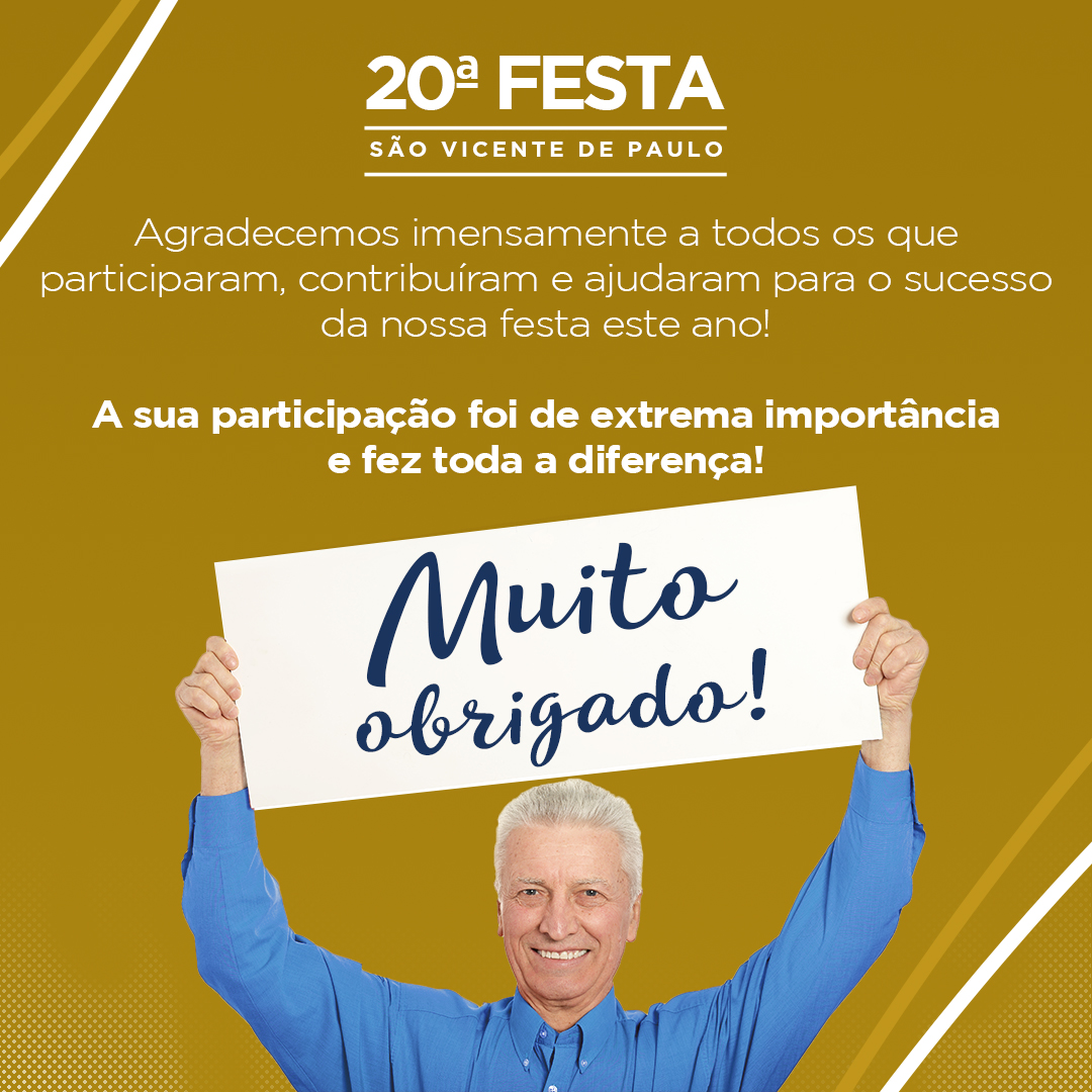 Leia mais sobre o artigo Agradecimento 20a. Festa São Vicente de Paulo