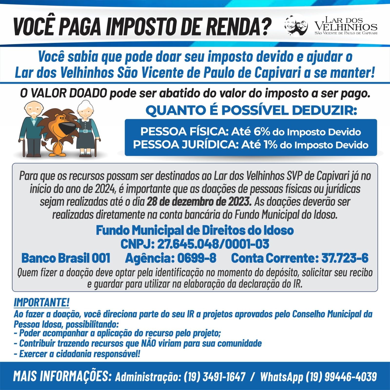 Leia mais sobre o artigo Doação de Imposto de Renda no Fundo Municipal do Idoso