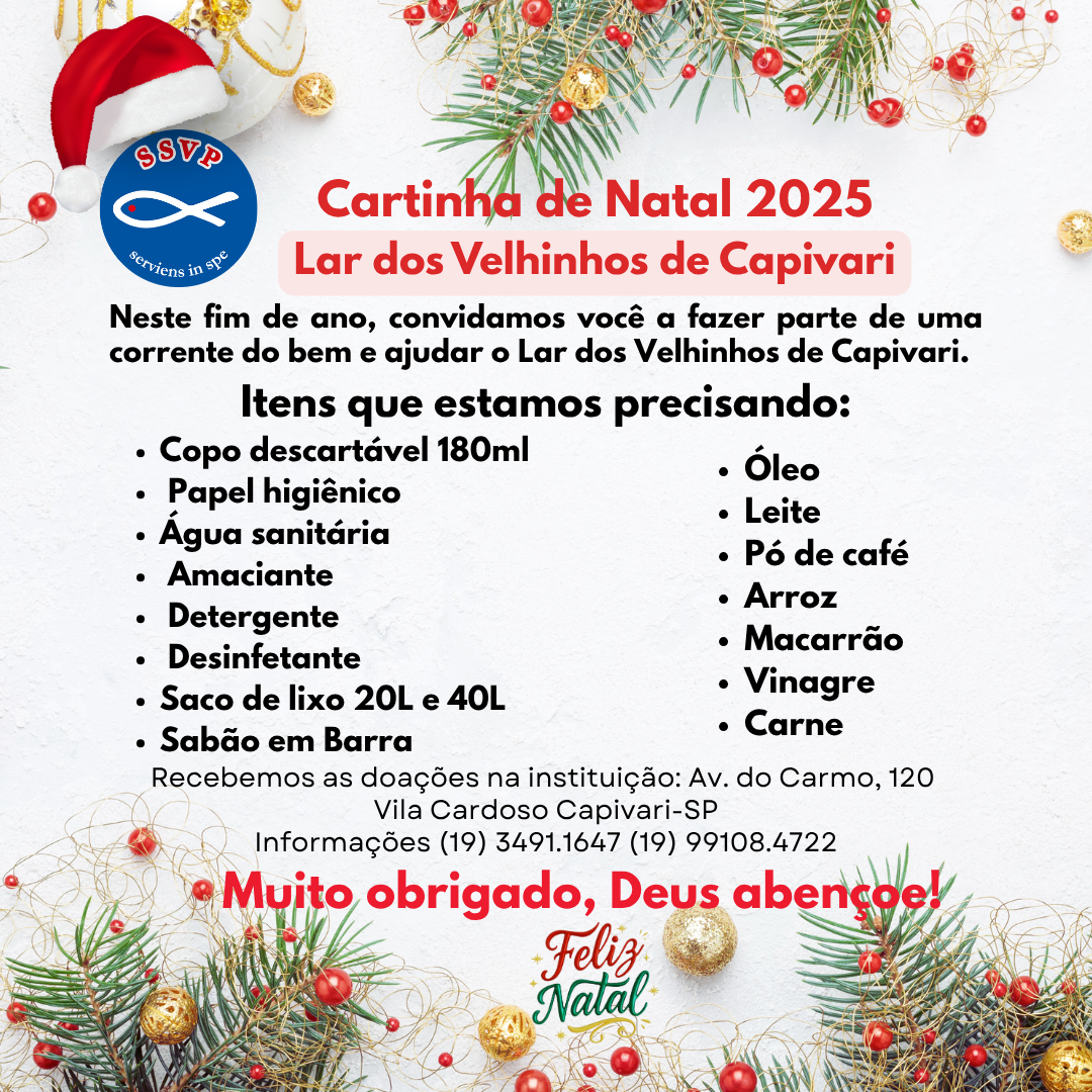 Leia mais sobre o artigo Cartinha de Natal 2025 – Lar dos Velhinhos de Capivari
