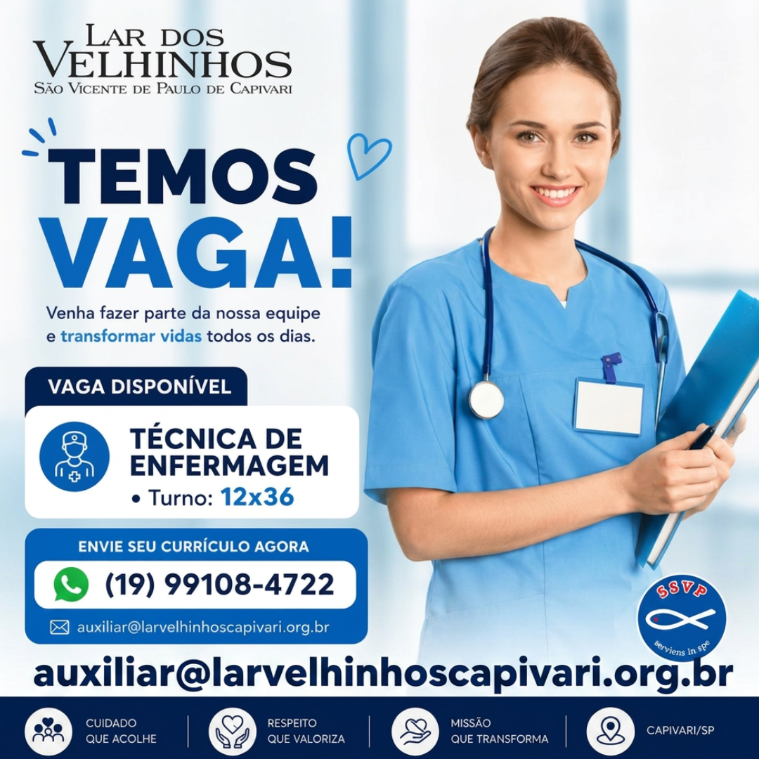 Leia mais sobre o artigo VAGA PARA TÉCNICA DE ENFERMAGEM